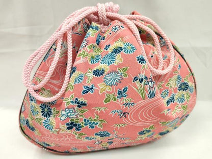 平和屋着物▼和装小物　和装バッグ　巾着まとめて５点　道長花鳥文　流水花文　金襴　綿　東急扱い　袴　浴衣　未使用あり　逸品CABJ1571ju