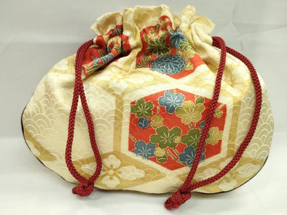 平和屋着物▼和装小物　和装バッグ　巾着まとめて５点　道長花鳥文　流水花文　金襴　綿　東急扱い　袴　浴衣　未使用あり　逸品CABJ1571ju