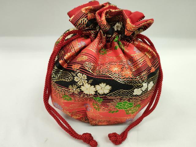 平和屋着物▼和装小物　和装バッグ　巾着まとめて５点　道長花鳥文　流水花文　金襴　綿　東急扱い　袴　浴衣　未使用あり　逸品CABJ1571ju