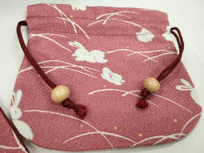 平和屋着物▼和装小物　和装バッグ　巾着まとめて５点　露芝兎文　紫陽花　縮緬　紬地　浴衣　未使用あり　逸品　CABJ1575ju