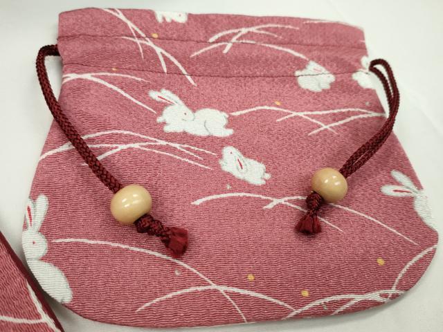 平和屋着物▼和装小物　和装バッグ　巾着まとめて５点　露芝兎文　紫陽花　縮緬　紬地　浴衣　未使用あり　逸品　CABJ1575ju