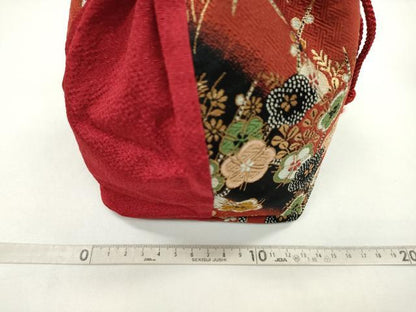 平和屋着物▼和装小物　和装バッグ　巾着まとめて５点　型染め　花蝶文　銀杏　トンボ　縮緬　綿　金糸　浴衣　逸品　CABJ1576ju