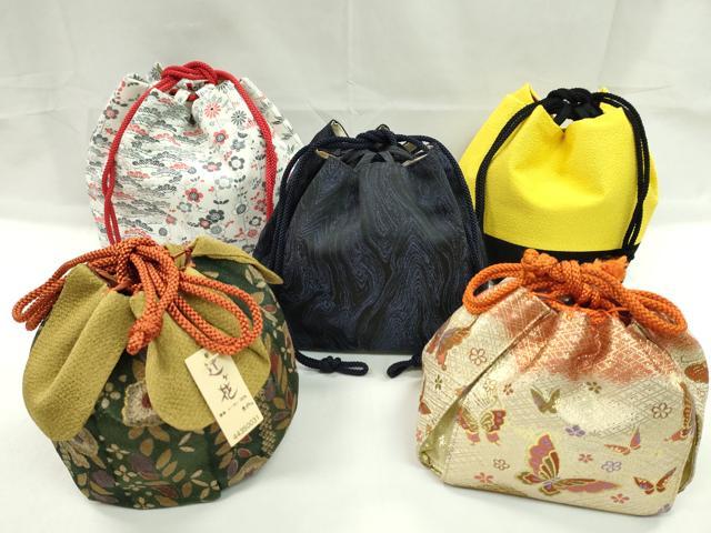 平和屋着物▼和装小物　和装バッグ　巾着まとめて５点　辻ヶ花　松竹梅　花蝶文　杢目　金襴　縮緬　袴　浴衣　未使用多数　逸品CABJ1577ju