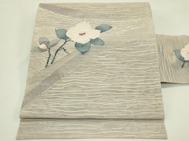 平和屋着物＊夏物　八寸名古屋帯　すくい織　枝花文　金糸　正絹　逸品　CABJ1603rv