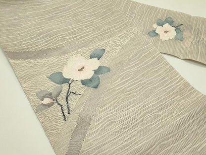 平和屋着物＊夏物　八寸名古屋帯　すくい織　枝花文　金糸　正絹　逸品　CABJ1603rv