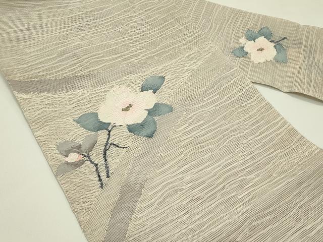 平和屋着物＊夏物　八寸名古屋帯　すくい織　枝花文　金糸　正絹　逸品　CABJ1603rv