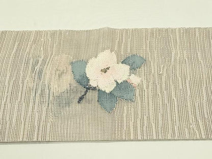 平和屋着物＊夏物　八寸名古屋帯　すくい織　枝花文　金糸　正絹　逸品　CABJ1603rv