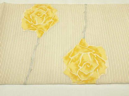 平和屋着物＊夏物　八寸名古屋帯　絽綴れ　薔薇　銀糸　正絹　逸品　未使用　CABJ1605rv
