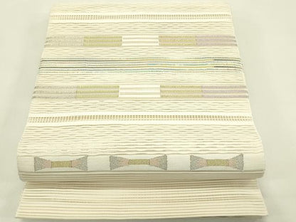 平和屋着物＊夏物　八寸名古屋帯　絽綴れ　横段文　金銀糸　正絹　逸品　CABJ1610rv