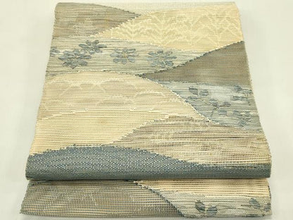 平和屋着物＊夏物　八寸名古屋帯　草花霞文　正絹　逸品　CABJ1616rv