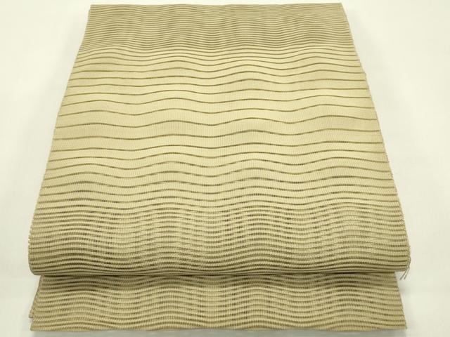 平和屋着物＊夏物　八寸名古屋帯　絽綴れ　よろけ縞　木蘭色　正絹　逸品　CABJ1623rv