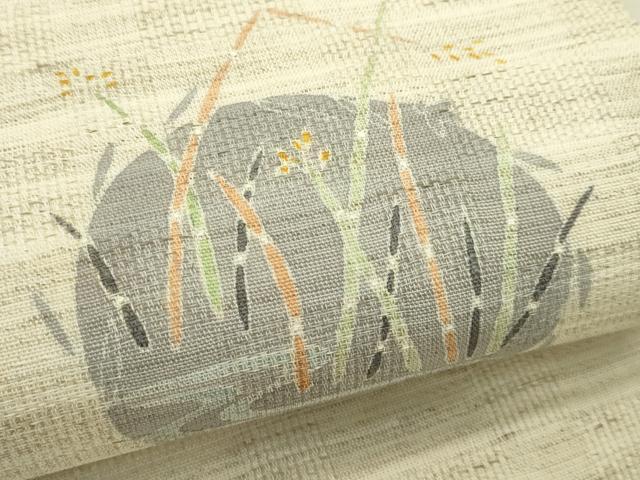 平和屋着物＊夏物　九寸名古屋帯　草花風景文　麻　逸品　CABJ1631rv