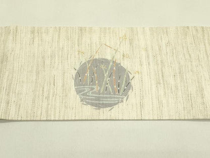 平和屋着物＊夏物　九寸名古屋帯　草花風景文　麻　逸品　CABJ1631rv