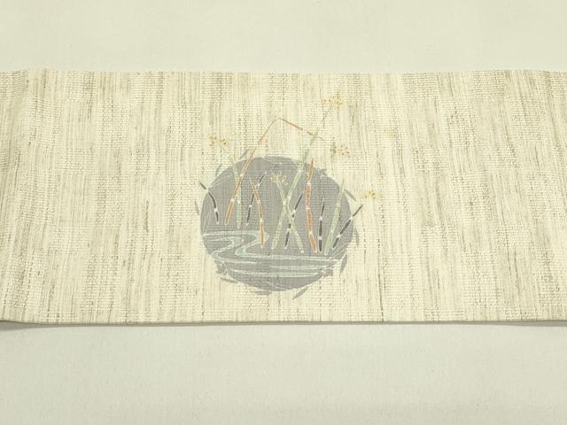 平和屋着物＊夏物　九寸名古屋帯　草花風景文　麻　逸品　CABJ1631rv