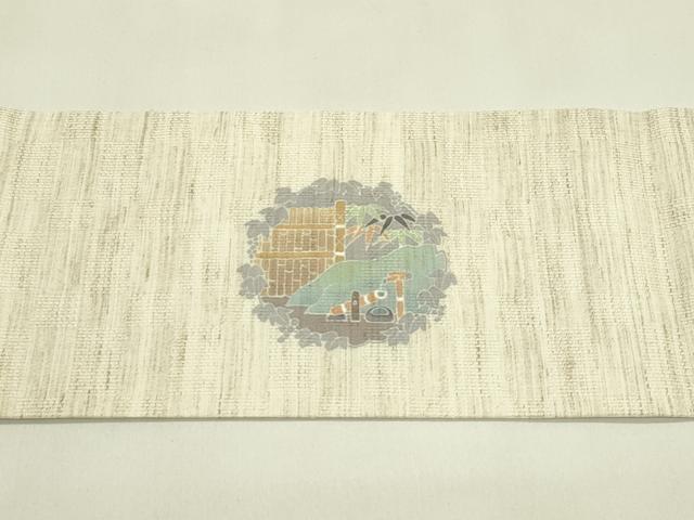 平和屋着物＊夏物　九寸名古屋帯　草花風景文　麻　逸品　CABJ1631rv