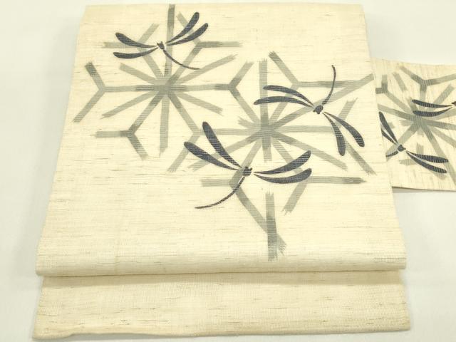 平和屋着物＊夏物　九寸名古屋帯　トンボ　麻の葉文様　麻　逸品　CABJ1632rv