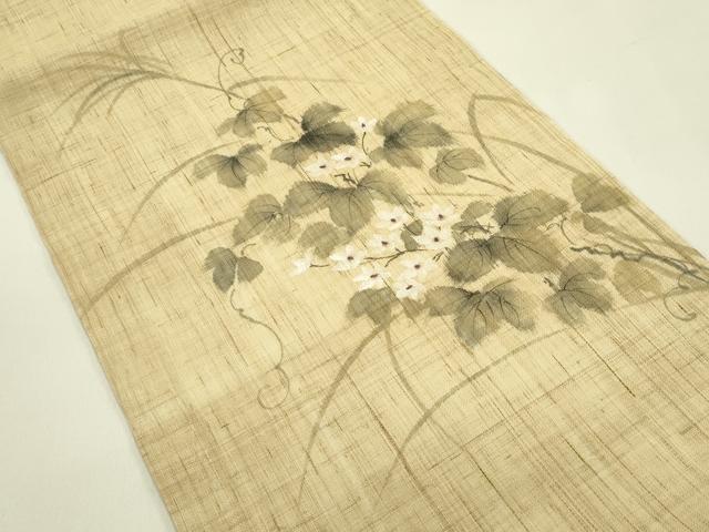 平和屋着物＊夏物　九寸開き名古屋帯　手描き　草花文　麻　逸品　CABJ1633rv