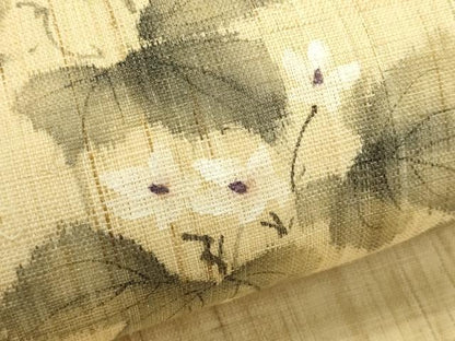 平和屋着物＊夏物　九寸開き名古屋帯　手描き　草花文　麻　逸品　CABJ1633rv