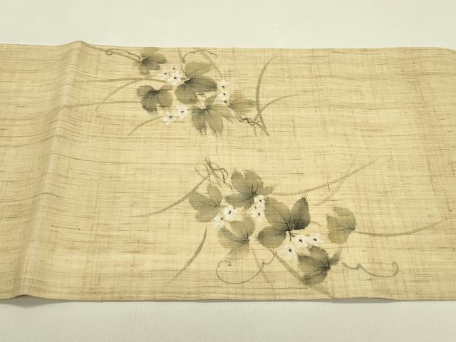 平和屋着物＊夏物　九寸開き名古屋帯　手描き　草花文　麻　逸品　CABJ1633rv