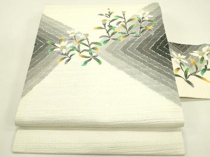平和屋着物＊夏物　九寸名古屋帯　草花文　金彩　正絹　逸品　未使用　CABJ1634rv