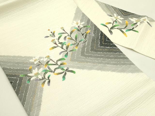 平和屋着物＊夏物　九寸名古屋帯　草花文　金彩　正絹　逸品　未使用　CABJ1634rv