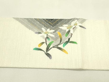 平和屋着物＊夏物　九寸名古屋帯　草花文　金彩　正絹　逸品　未使用　CABJ1634rv
