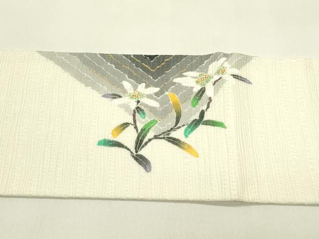 平和屋着物＊夏物　九寸名古屋帯　草花文　金彩　正絹　逸品　未使用　CABJ1634rv