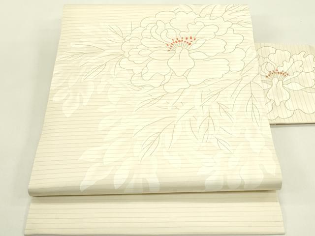 平和屋着物＊夏物　絽塩瀬　九寸名古屋帯　刺繍　牡丹　金彩　正絹　逸品　未使用　CABJ1635rv