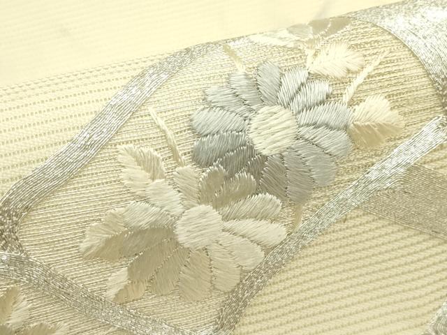 平和屋着物＊夏物　九寸名古屋帯　総刺繍　駒刺繍　籬菊文　銀糸　正絹　逸品　CABJ1641rv