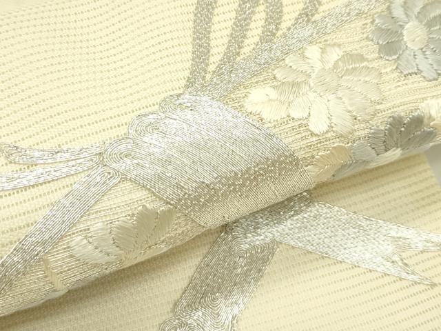 平和屋着物＊夏物　九寸名古屋帯　総刺繍　駒刺繍　籬菊文　銀糸　正絹　逸品　CABJ1641rv