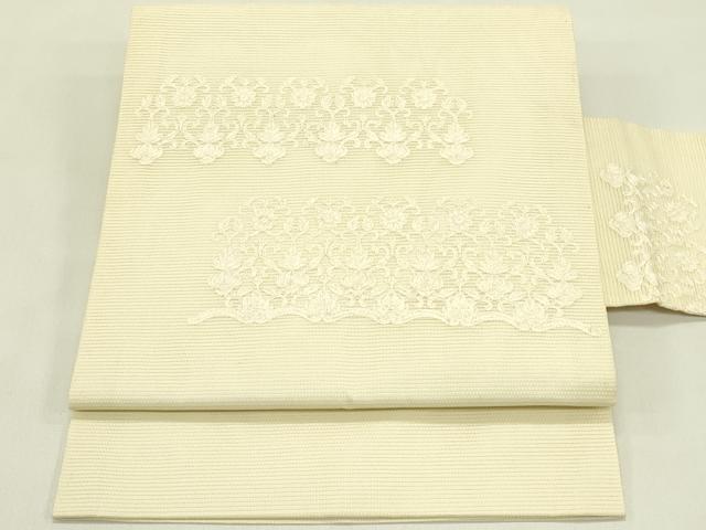 平和屋着物＊夏物　九寸名古屋帯　総刺繍　花唐草文　正絹　逸品　CABJ1642rv