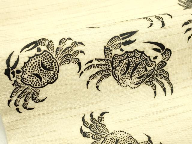 平和屋着物＊夏物　九寸名古屋帯　蟹　麻　逸品　CABJ1644rv