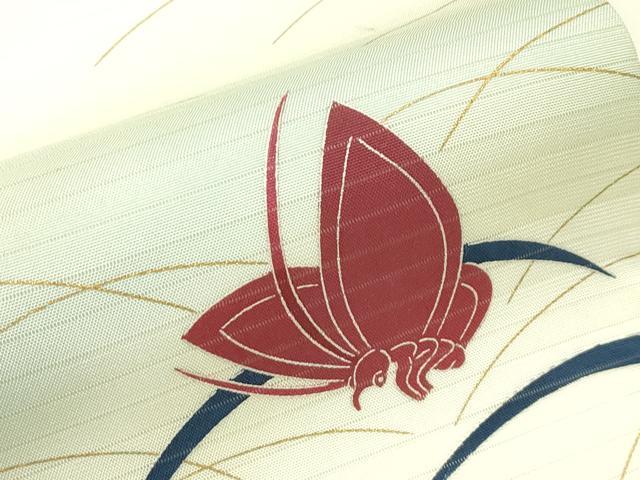 平和屋着物＊夏物　絽塩瀬　九寸名古屋帯　芝草舞蝶文　金彩　正絹　逸品　CABJ1647rv