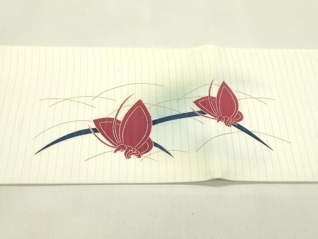 平和屋着物＊夏物　絽塩瀬　九寸名古屋帯　芝草舞蝶文　金彩　正絹　逸品　CABJ1647rv
