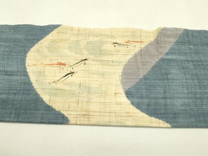 平和屋着物＊夏物　染色作家　桐山紫香　手描き　九寸名古屋帯　鯉　麻　逸品　CABJ1649rv