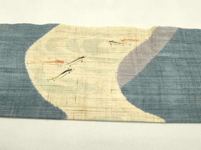 平和屋着物＊夏物　染色作家　桐山紫香　手描き　九寸名古屋帯　鯉　麻　逸品　CABJ1649rv