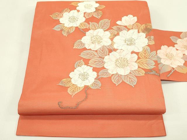 平和屋着物＊夏物　九寸名古屋帯　唐織　枝花文　金銀糸　正絹　逸品　CABJ1664rv