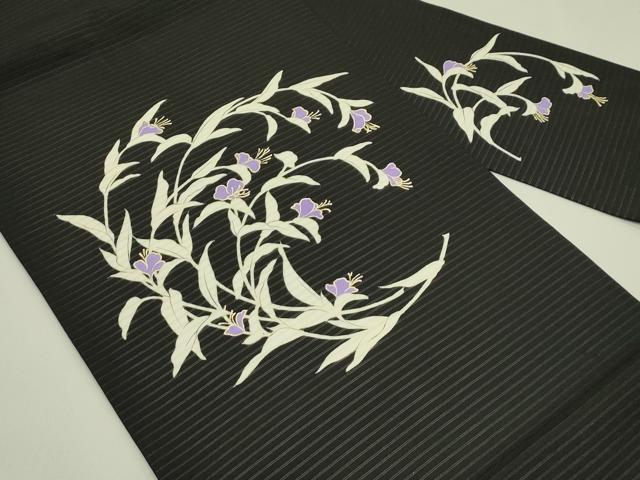 平和屋着物＊夏物　絽塩瀬　九寸名古屋帯　草花文　黒地　金彩　正絹　逸品　CABJ1675rv