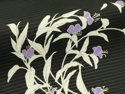 平和屋着物＊夏物　絽塩瀬　九寸名古屋帯　草花文　黒地　金彩　正絹　逸品　CABJ1675rv