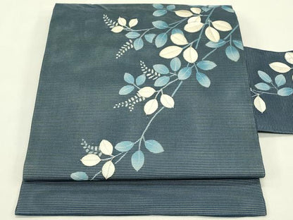 平和屋着物＊夏物　九寸名古屋帯　刺繍　萩　銀糸　正絹　逸品　CABJ1676rv