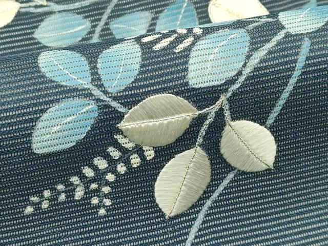 平和屋着物＊夏物　九寸名古屋帯　刺繍　萩　銀糸　正絹　逸品　CABJ1676rv