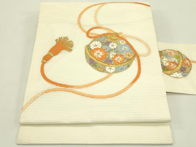平和屋着物＊夏物　九寸名古屋帯　総刺繍　駒刺繍　鈴　金糸　正絹　逸品　CABJ1678rv
