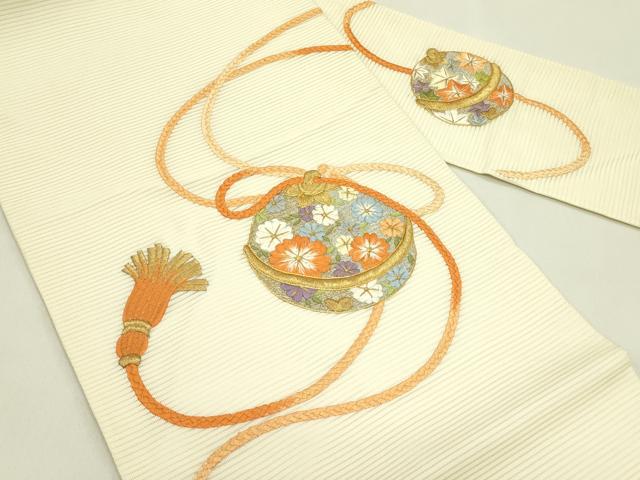 平和屋着物＊夏物　九寸名古屋帯　総刺繍　駒刺繍　鈴　金糸　正絹　逸品　CABJ1678rv