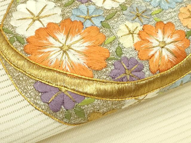 平和屋着物＊夏物　九寸名古屋帯　総刺繍　駒刺繍　鈴　金糸　正絹　逸品　CABJ1678rv