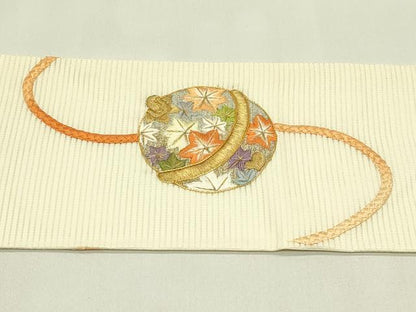 平和屋着物＊夏物　九寸名古屋帯　総刺繍　駒刺繍　鈴　金糸　正絹　逸品　CABJ1678rv