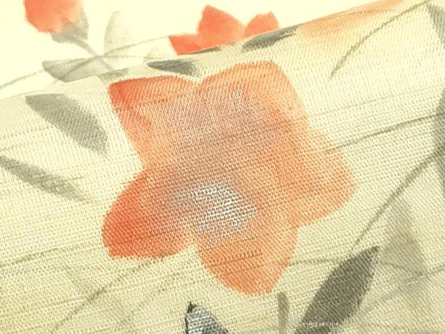 平和屋着物＊夏物　九寸名古屋帯　手描き　桔梗　銀彩　麻　逸品　CABJ1679rv
