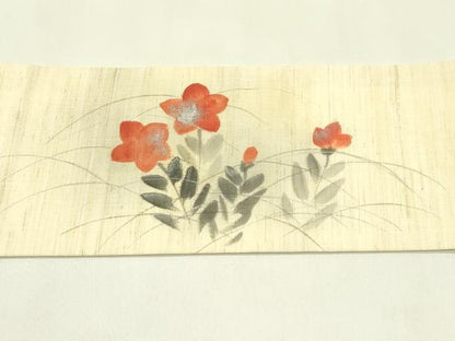平和屋着物＊夏物　九寸名古屋帯　手描き　桔梗　銀彩　麻　逸品　CABJ1679rv