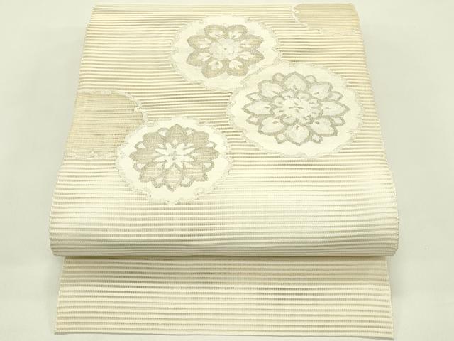 平和屋着物＊夏物　八寸名古屋帯　絽綴れ　雪輪正倉院花文　銀糸　正絹　逸品　CABJ1682rv