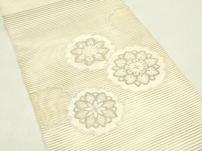 平和屋着物＊夏物　八寸名古屋帯　絽綴れ　雪輪正倉院花文　銀糸　正絹　逸品　CABJ1682rv