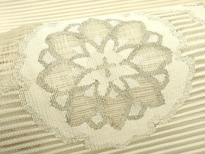 平和屋着物＊夏物　八寸名古屋帯　絽綴れ　雪輪正倉院花文　銀糸　正絹　逸品　CABJ1682rv